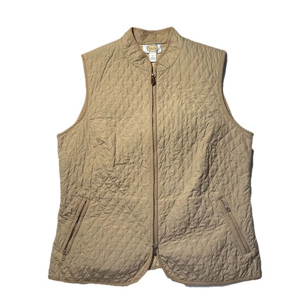 Talbots Jackets & Blazers - Talbots Petite Vest Size L Quilted Beige Zipper Pockets Cotton Blend